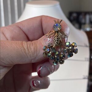 Vintage Gold and Iridescent Crystal Brooch